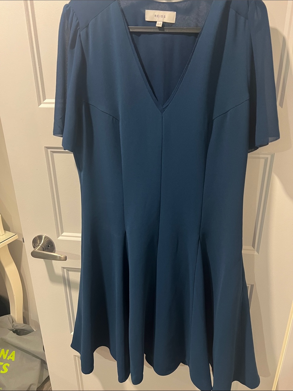 Reiss Teal V-Neck Fit-and-Flare Dress